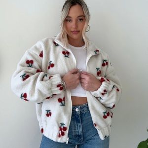 Cherry Sherpa Fleece Jacket NWT